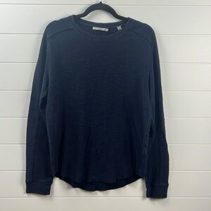 Vince thermal raw hem long sleeve shirt size m navy blue curve hem